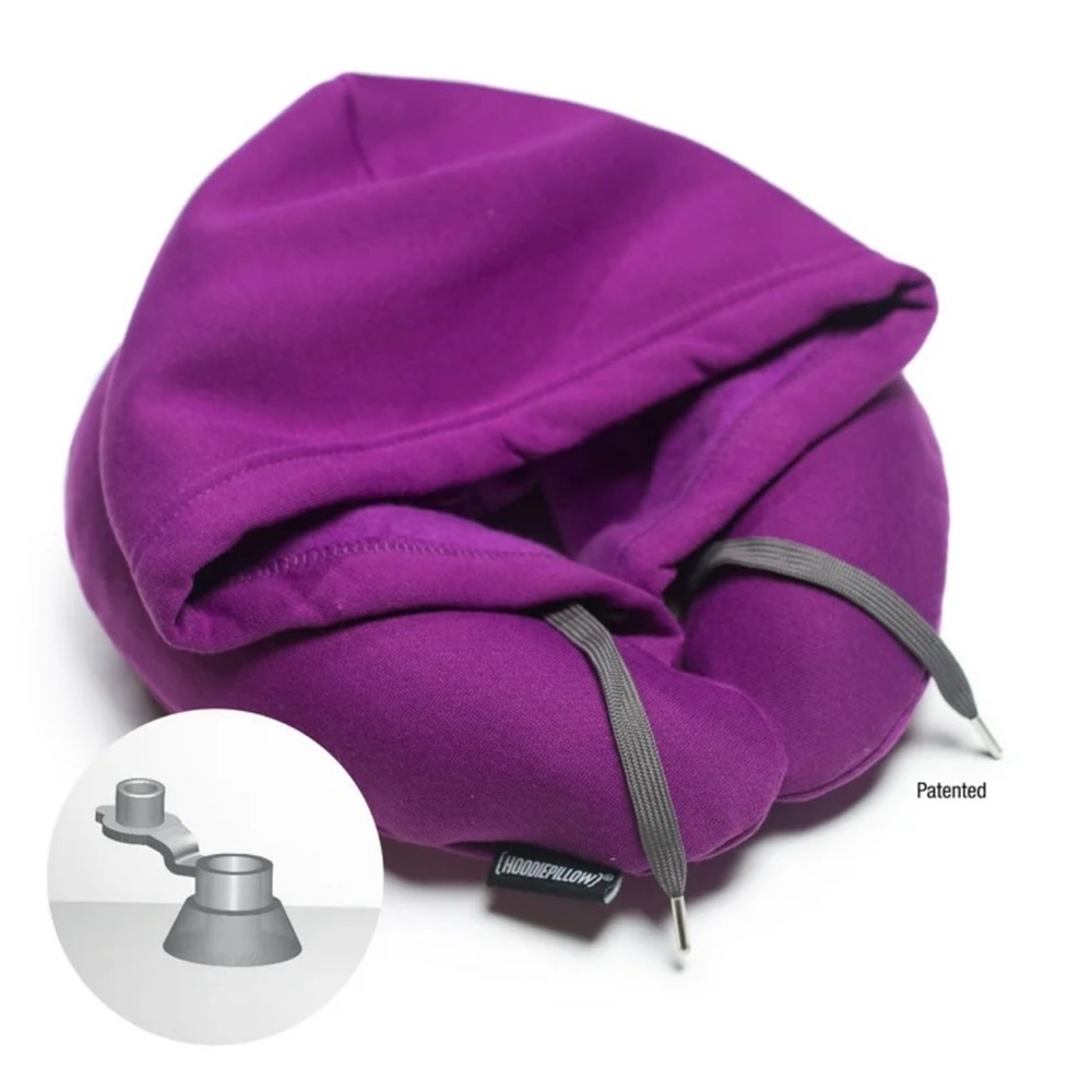 New Lot of 3 Hoodie Pillows Purple Inflatable Neck Pillow Polyester/Cotton